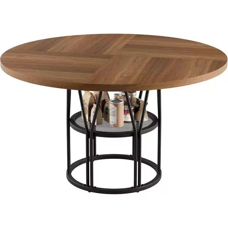 Table à manger ronde Acekool 47 avec étagère de rangement, table de cuisine à cadre métallique robuste pour salle à manger ou bureau