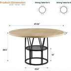 Table à manger ronde Acekool 47 avec étagère de rangement, table de cuisine à cadre métallique robuste pour salle à manger ou bureau