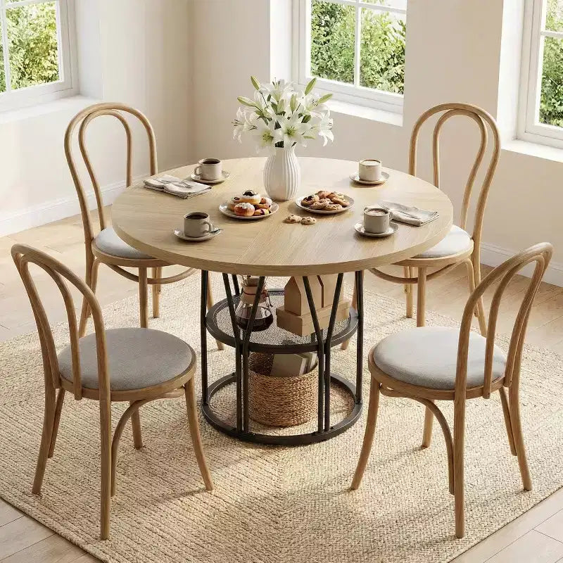 Table à manger ronde Acekool 47 avec étagère de rangement, table de cuisine à cadre métallique robuste pour salle à manger ou bureau