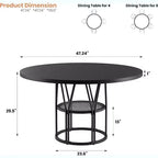 Table à manger ronde Acekool 47 avec étagère de rangement, table de cuisine à cadre métallique robuste pour salle à manger ou bureau