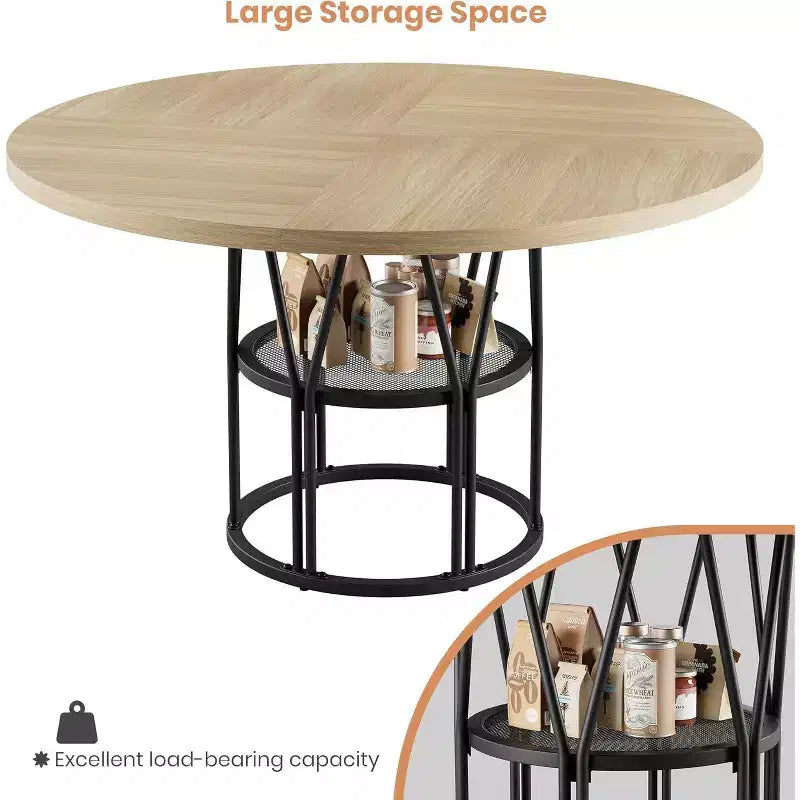 Table à manger ronde Acekool 47 avec étagère de rangement, table de cuisine à cadre métallique robuste pour salle à manger ou bureau