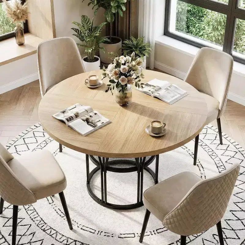 Table à manger ronde Acekool 47 avec étagère de rangement, table de cuisine à cadre métallique robuste pour salle à manger ou bureau