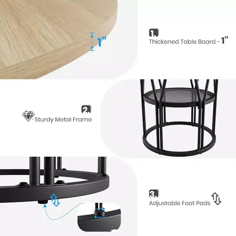 Table à manger ronde Acekool 47 avec étagère de rangement, table de cuisine à cadre métallique robuste pour salle à manger ou bureau