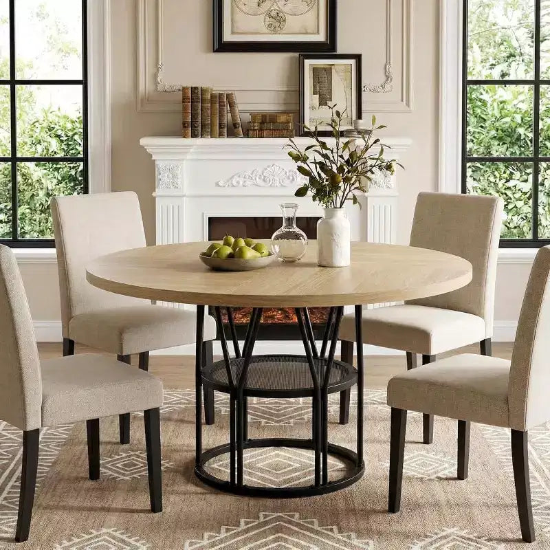 Table à manger ronde Acekool 47 avec étagère de rangement, table de cuisine à cadre métallique robuste pour salle à manger ou bureau