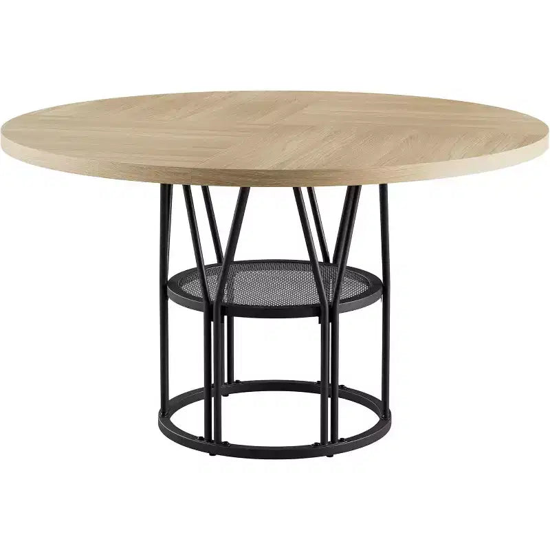 Table à manger ronde Acekool 47 avec étagère de rangement, table de cuisine à cadre métallique robuste pour salle à manger ou bureau