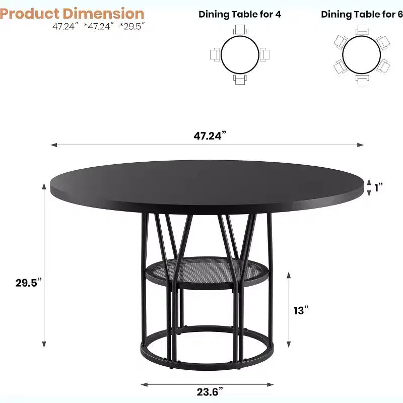Table à manger ronde Acekool 47 avec étagère de rangement, table de cuisine à cadre métallique robuste pour salle à manger ou bureau