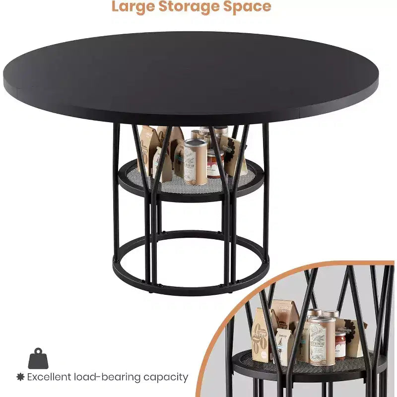 Table à manger ronde Acekool 47 avec étagère de rangement, table de cuisine à cadre métallique robuste pour salle à manger ou bureau