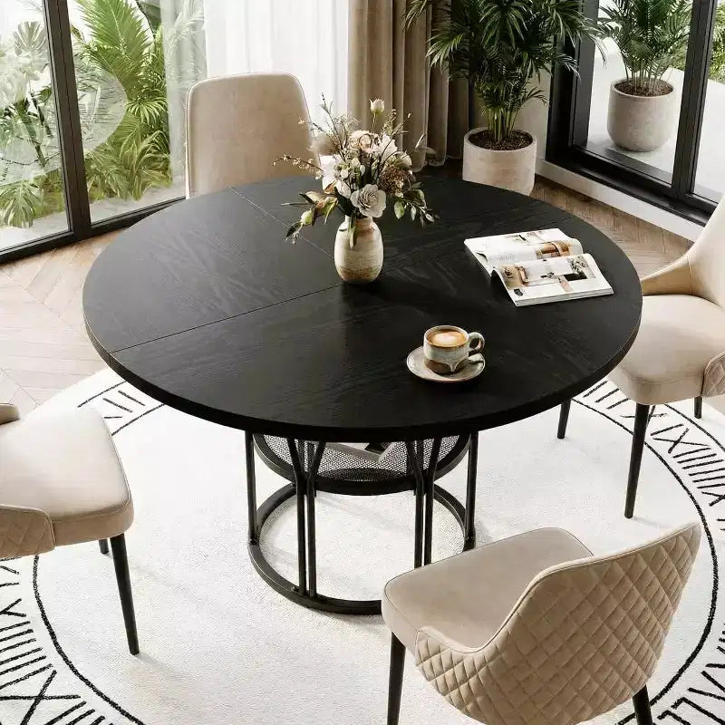 Table à manger ronde Acekool 47 avec étagère de rangement, table de cuisine à cadre métallique robuste pour salle à manger ou bureau