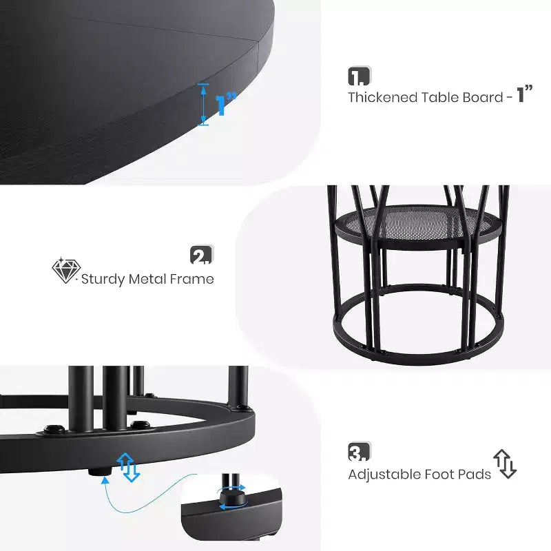 Table à manger ronde Acekool 47 avec étagère de rangement, table de cuisine à cadre métallique robuste pour salle à manger ou bureau