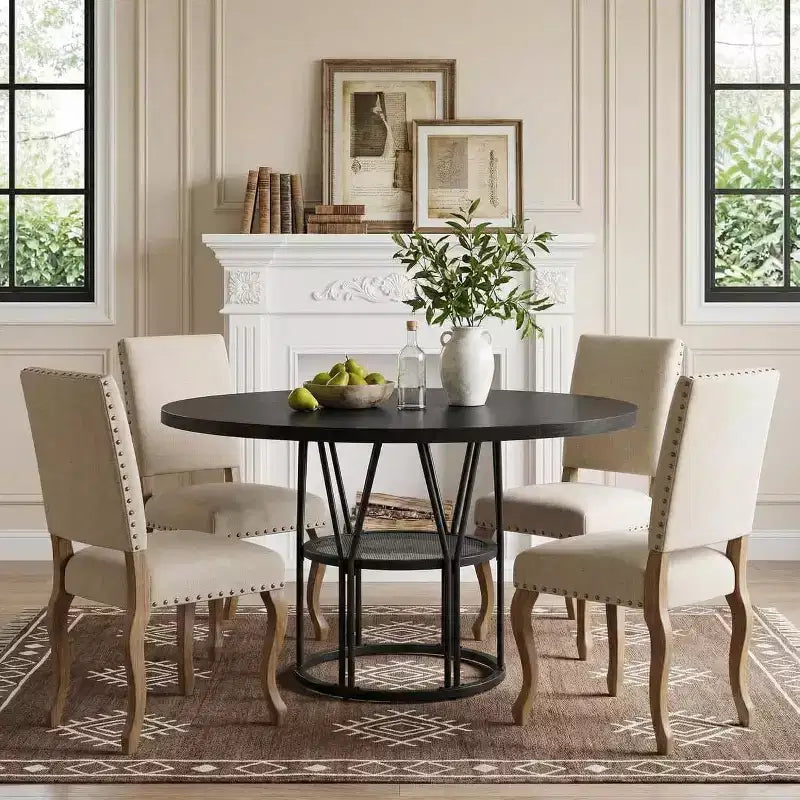 Table à manger ronde Acekool 47 avec étagère de rangement, table de cuisine à cadre métallique robuste pour salle à manger ou bureau