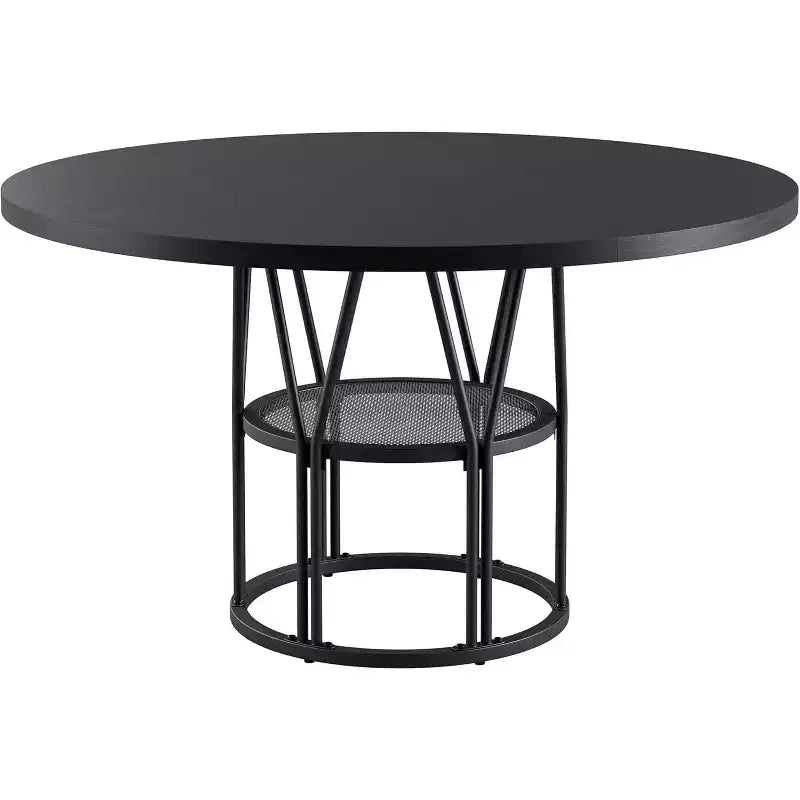 Table à manger ronde Acekool 47 avec étagère de rangement, table de cuisine à cadre métallique robuste pour salle à manger ou bureau