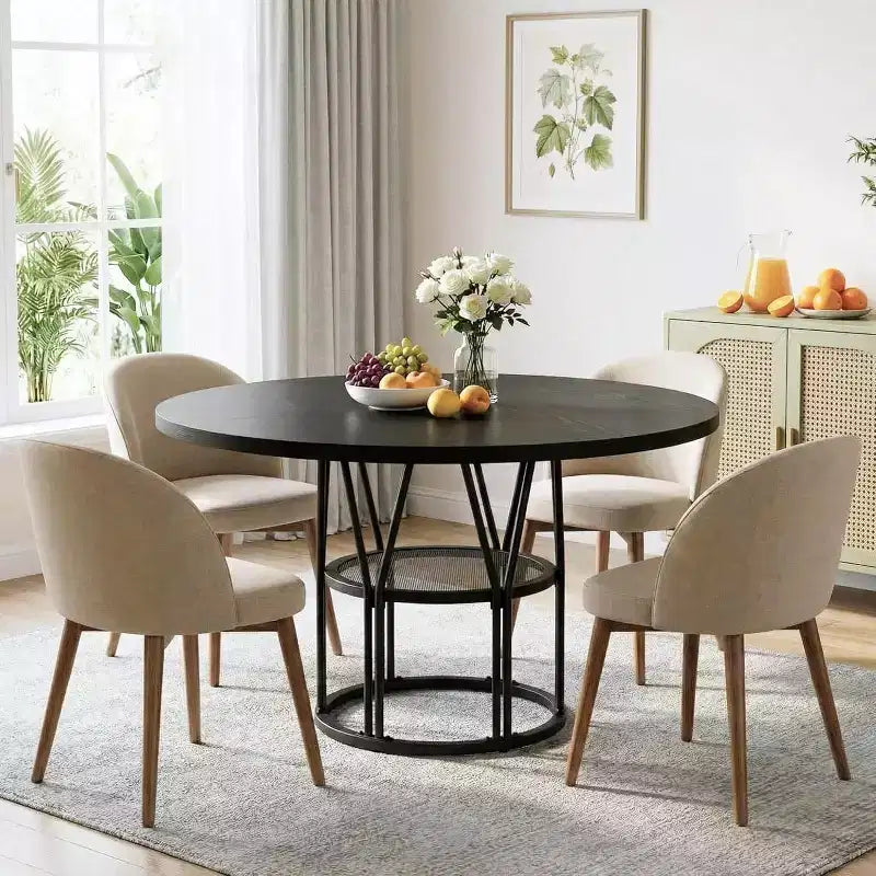Acekool 47 Round Dining Table with Storage Shelf, Sturdy Metal Frame Kitchen Table for Dining Room or Office