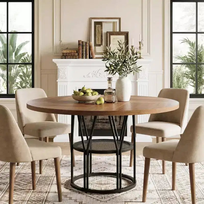 Table à manger ronde Acekool 47 avec étagère de rangement, table de cuisine à cadre métallique robuste pour salle à manger ou bureau