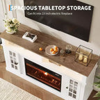Meuble TV moderne de 58 pouces pour téléviseurs de 70 pouces - Meuble avec portes vitrées et étagère réglable, convient pour cheminée électrique de 23 pouces