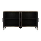 Buffet bahut de ferme moderne de 60 po, armoire de rangement d'appoint à 4 portes à motif géométrique avec étagères réglables - Panipeachy