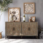 Buffet bahut de ferme moderne de 60 po, armoire de rangement d'appoint à 4 portes à motif géométrique avec étagères réglables - Panipeachy