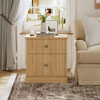 Table de chevet cannelée avec tiroirs, Table de chevet de style moderne du milieu du siècle pour salon, Table de chevet avec rangement