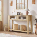 Acekool Table console rustique de ferme, Table de canapé en bois de 109 cm avec 2 tiroirs à façade en verre, Étagère de rangement ouverte à 2 niveaux, Accent moderne pour couloir