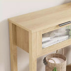 Acekool Table console rustique de ferme, Table de canapé en bois de 109 cm avec 2 tiroirs à façade en verre, Étagère de rangement ouverte à 2 niveaux, Accent moderne pour couloir
