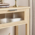 Acekool Table console rustique de ferme, Table de canapé en bois de 109 cm avec 2 tiroirs à façade en verre, Étagère de rangement ouverte à 2 niveaux, Accent moderne pour couloir