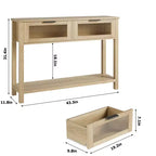 Acekool Table console rustique de ferme, Table de canapé en bois de 109 cm avec 2 tiroirs à façade en verre, Étagère de rangement ouverte à 2 niveaux, Accent moderne pour couloir