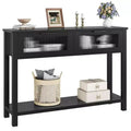 Acekool Rustic Farmhouse Console Table, 43 Wooden Sofa Table with 2 Glass-Front Drawers, 2-Tier Open Storage Shelf, Modern Accent for Hallway