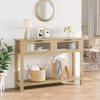 Acekool Table console rustique de ferme, Table de canapé en bois de 109 cm avec 2 tiroirs à façade en verre, Étagère de rangement ouverte à 2 niveaux, Accent moderne pour couloir