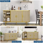 Buffet/Bahut avec Rangement, Console cannelée avec Plateau Effet Marbre, Meuble de Rangement Mid-Century pour Cuisine, Salon, Entrée