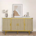 Buffet/Bahut avec Rangement, Console cannelée avec Plateau Effet Marbre, Meuble de Rangement Mid-Century pour Cuisine, Salon, Entrée