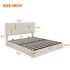 Lit plateforme capitonné en similicuir (PU) Queen Size avec système de rangement hydraulique, sommier en bois avec rangement relevable et tête de lit