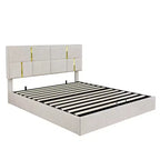 Lit plateforme capitonné en similicuir (PU) Queen Size avec système de rangement hydraulique, sommier en bois avec rangement relevable et tête de lit
