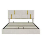 Lit plateforme capitonné en similicuir (PU) Queen Size avec système de rangement hydraulique, sommier en bois avec rangement relevable et tête de lit