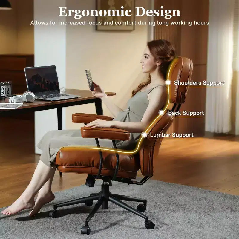 Fauteuil de bureau de direction inclinable et ergonomique HOMLUX avec support lombaire et cervical confortable