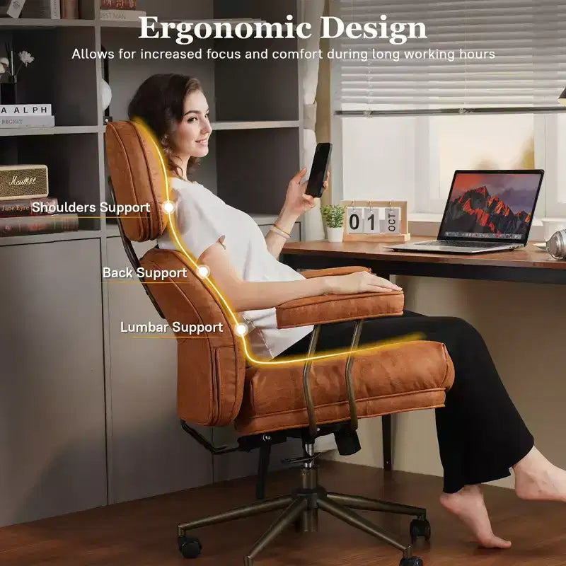 Fauteuil de bureau de direction inclinable et ergonomique HOMLUX avec support lombaire et cervical confortable