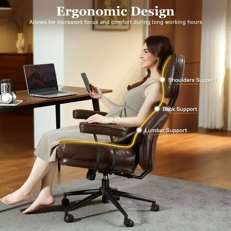Fauteuil de bureau de direction inclinable et ergonomique HOMLUX avec support lombaire et cervical confortable