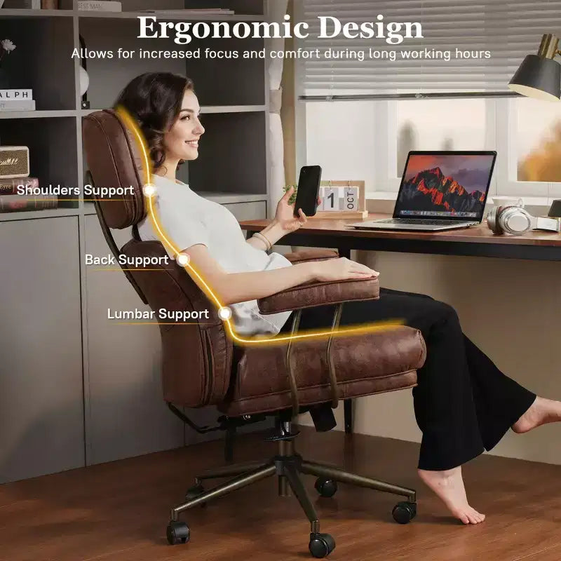 Fauteuil de bureau de direction inclinable et ergonomique HOMLUX avec support lombaire et cervical confortable