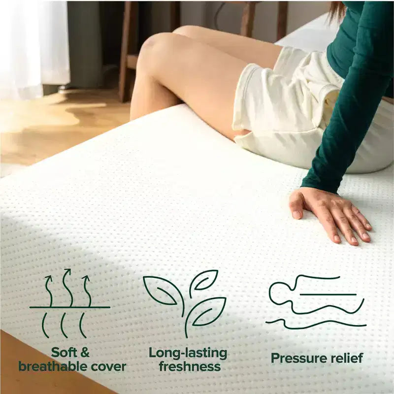 Matelas en mousse à mémoire de forme Zinus 15 cm Queen Size au thé vert, sans fibre de verre, fermeté moyenne, soulagement de la pression zoné, mousses et tissu certifiés sûrs