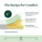 Matelas en mousse à mémoire de forme Zinus 15 cm Queen Size au thé vert, sans fibre de verre, fermeté moyenne, soulagement de la pression zoné, mousses et tissu certifiés sûrs