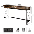 MAYEERTY Table console industrielle de 70,9 pouces, table de canapé d'entrée avec prises et ports USB