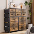 Commode de chambre à 12 tiroirs, commode de couloir, d'entrée, unité de rangement avec tissu, cadre métallique robuste