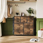Commode de chambre à 12 tiroirs, commode de couloir, d'entrée, unité de rangement avec tissu, cadre métallique robuste