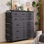 Commode de chambre à 12 tiroirs, commode de couloir, d'entrée, unité de rangement avec tissu, cadre métallique robuste