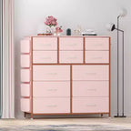 Commode de chambre à 12 tiroirs, commode de couloir, d'entrée, unité de rangement avec tissu, cadre métallique robuste
