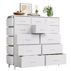Commode de chambre à 12 tiroirs, commode de couloir, d'entrée, unité de rangement avec tissu, cadre métallique robuste