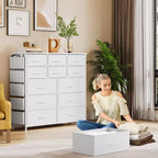 Commode de chambre à 12 tiroirs, commode de couloir, d'entrée, unité de rangement avec tissu, cadre métallique robuste