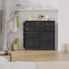 Commode de chambre à 12 tiroirs, commode de couloir, d'entrée, unité de rangement avec tissu, cadre métallique robuste