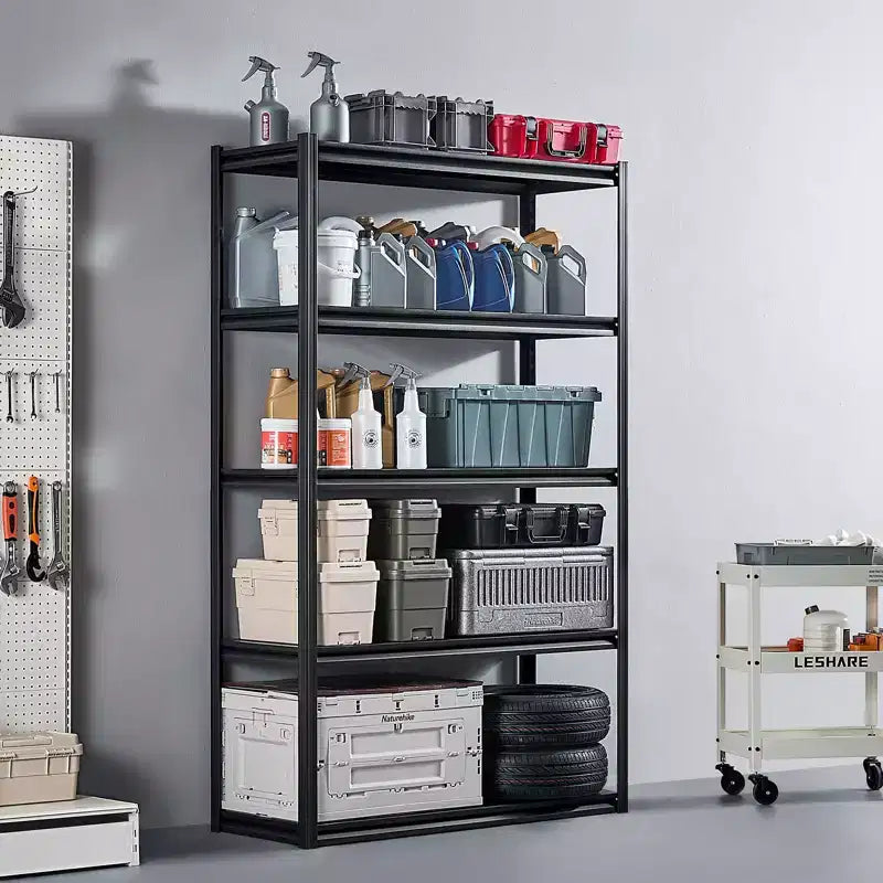 Étagères de rangement VEVOR, 1360 kg, Étagères de rangement de garage à 5 niveaux, Étagères métalliques réglables 45,7 P x 121,9 L x 198,1 H pour étagères de garage, étagère utilitaire, Noir