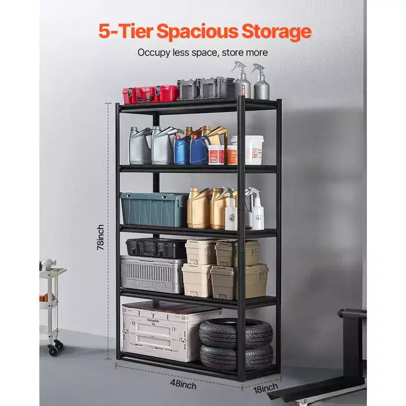 Étagères de rangement VEVOR, 1360 kg, Étagères de rangement de garage à 5 niveaux, Étagères métalliques réglables 45,7 P x 121,9 L x 198,1 H pour étagères de garage, étagère utilitaire, Noir