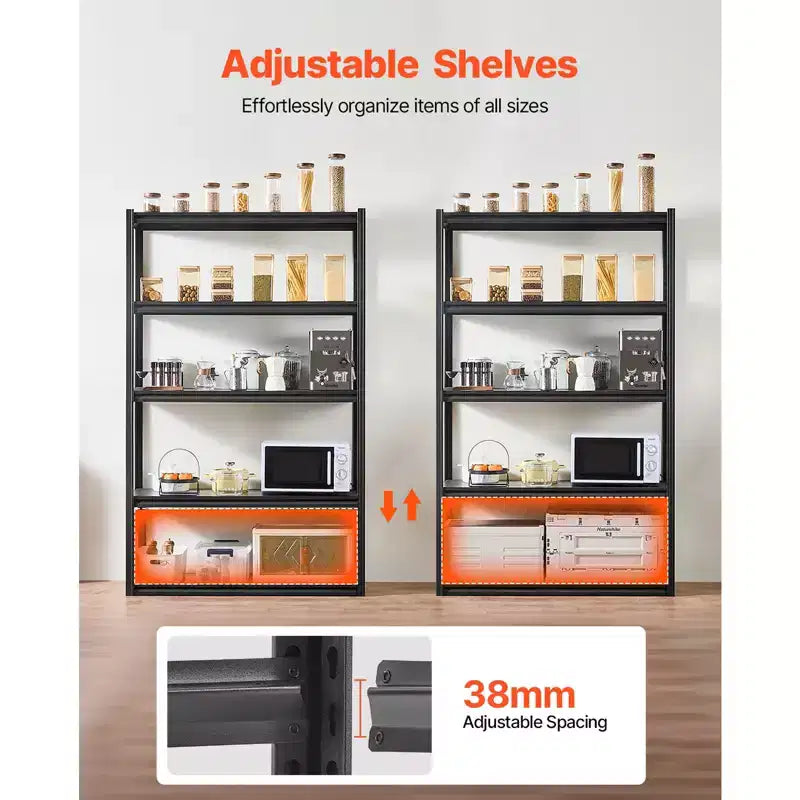 Étagères de rangement VEVOR, 1360 kg, Étagères de rangement de garage à 5 niveaux, Étagères métalliques réglables 45,7 P x 121,9 L x 198,1 H pour étagères de garage, étagère utilitaire, Noir