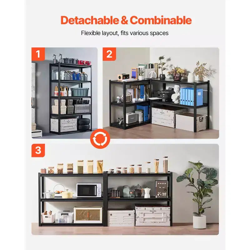 Étagères de rangement VEVOR, 1360 kg, Étagères de rangement de garage à 5 niveaux, Étagères métalliques réglables 45,7 P x 121,9 L x 198,1 H pour étagères de garage, étagère utilitaire, Noir